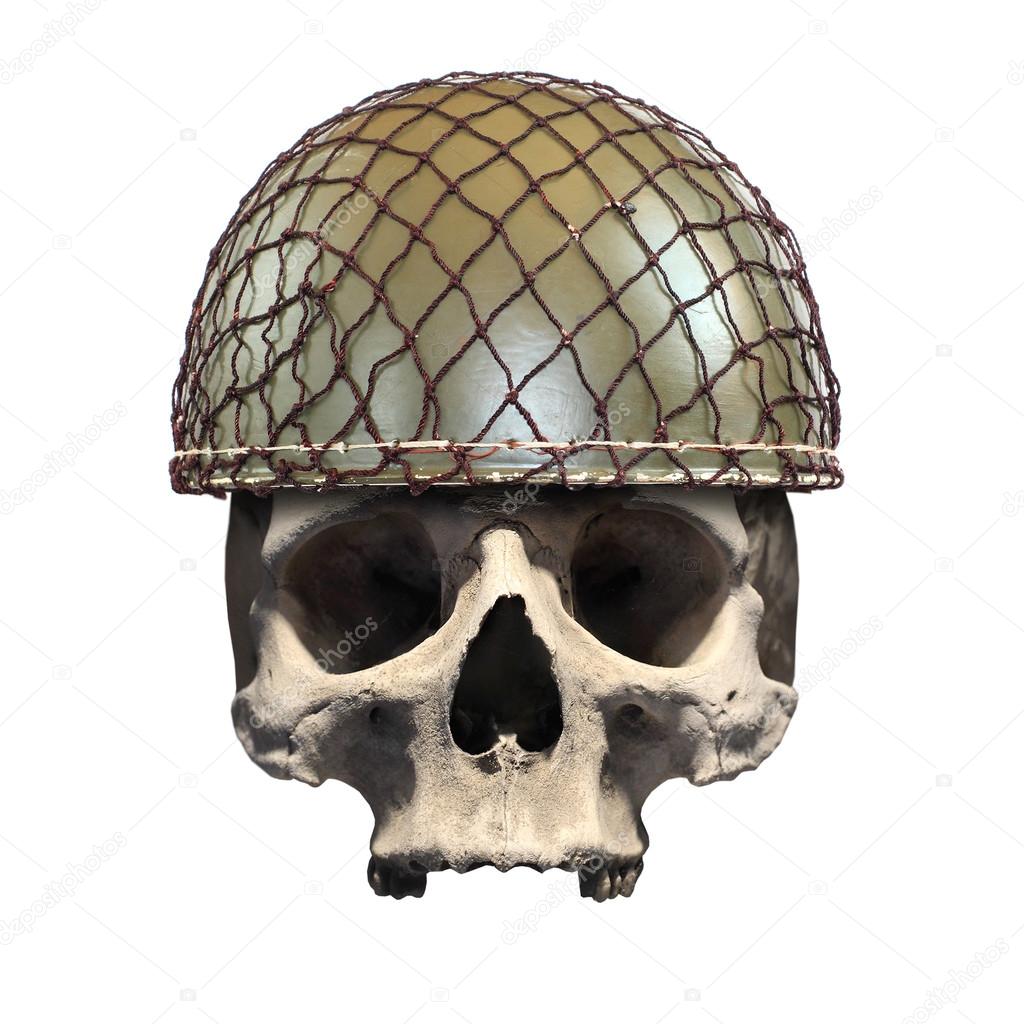 Skull with retro military helmet.