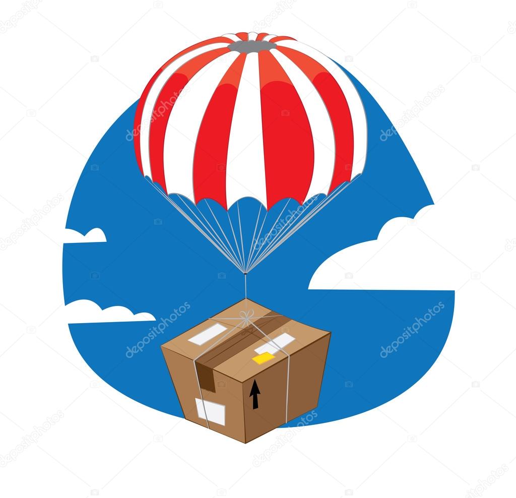 Funny package with parachute landing