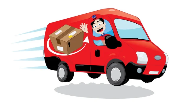 Courrier conduisant un van de livraison — Image vectorielle