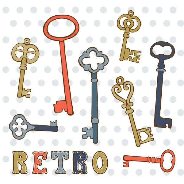 Hand drawn vintage keys collection. — Stock Vector
