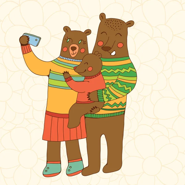 Selfie fotoğraf üzerinde akıllı telefon alarak aile ayılar — Stok Vektör
