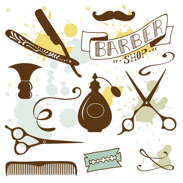 Set of vintage barber shop and hairdresser elements — Stock Vector