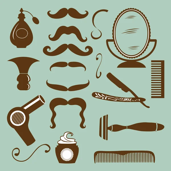 Ensemble d'éléments de coiffeur et coiffeur vintage — Image vectorielle