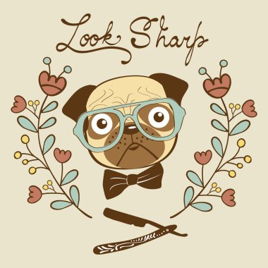 Look sharp hand drawn card with cute french bulldog gentleman vector