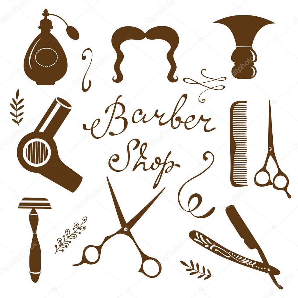 Vintage barber shop objects collection. Illustration in vector format