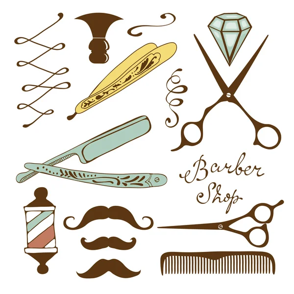 Vintage salon de coiffure collection d'objets — Image vectorielle