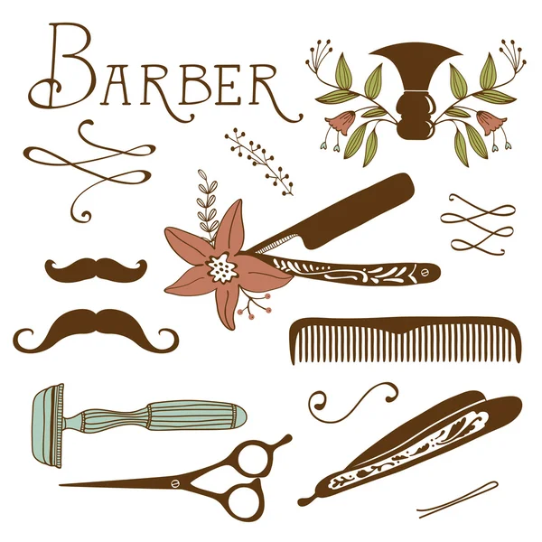 Vintage barber shop objects collection — Stock Vector
