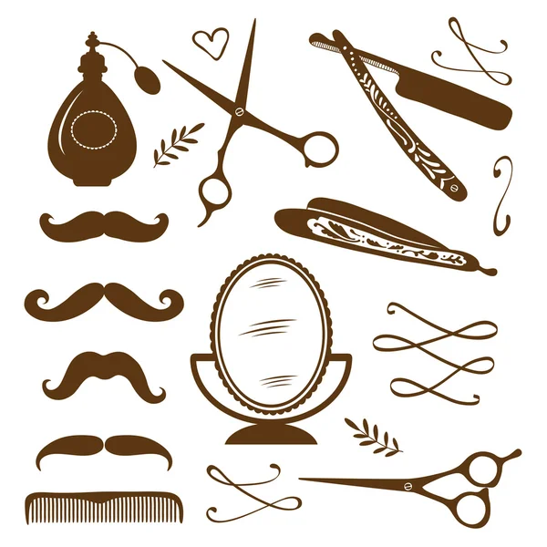 Vintage salon de coiffure collection d'objets — Image vectorielle