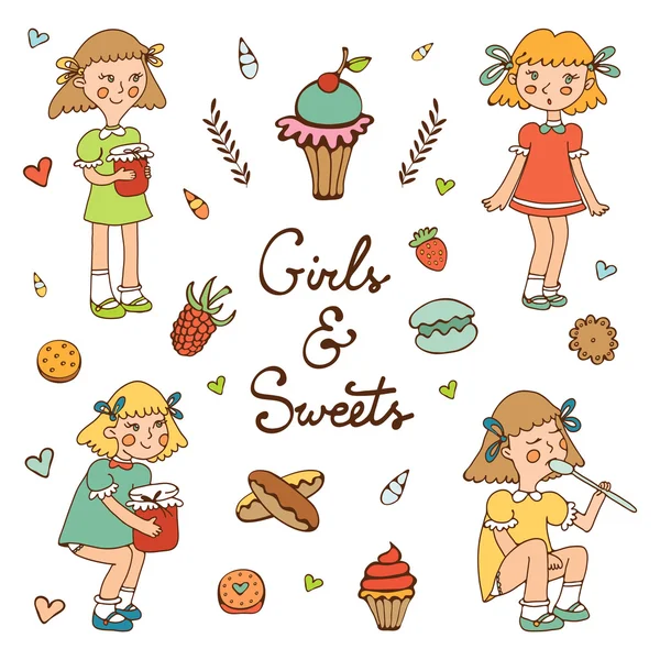Девушки и сладости — стоковый вектор