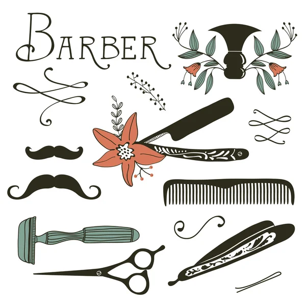 Vintage barber shop objects collection — Stock Vector