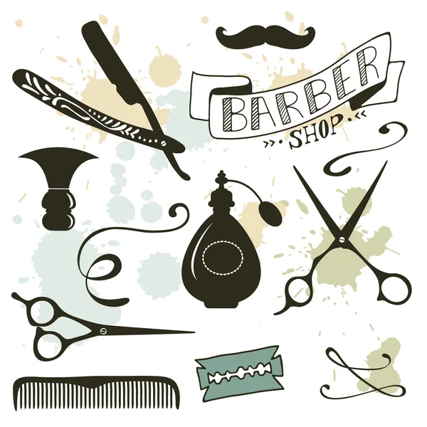 Vintage barber shop objects collection — Stock Vector