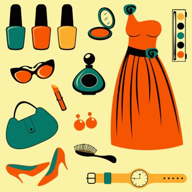 Şık moda öğeleri renkli koleksiyonu