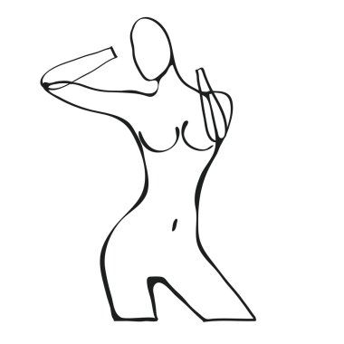 Güzel siyah-beyaz çıplak kadın siluet