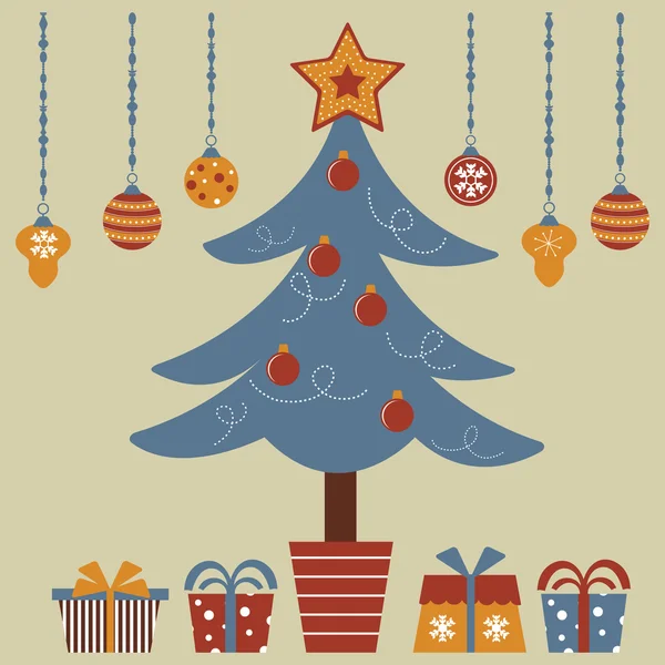 Christmas tree with various gifts — Stock Vector