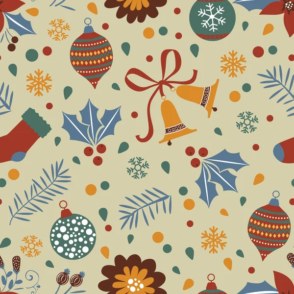 Рождественский фон с шариками подарки цветы — стоковый вектор