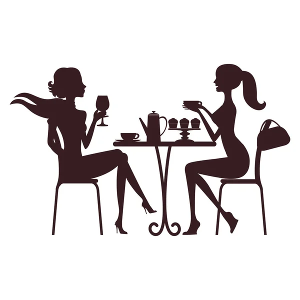 Two beautiful women sitting in a cafe — Stock Vector