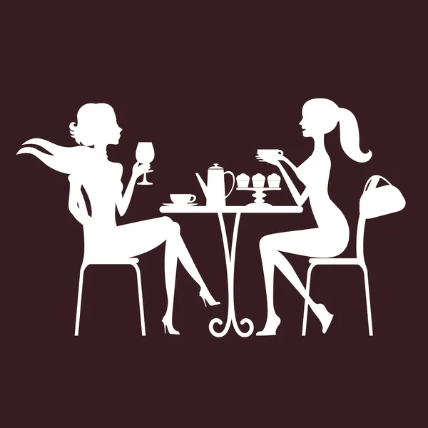 Две красивые женщины сидят в кафе — стоковый вектор
