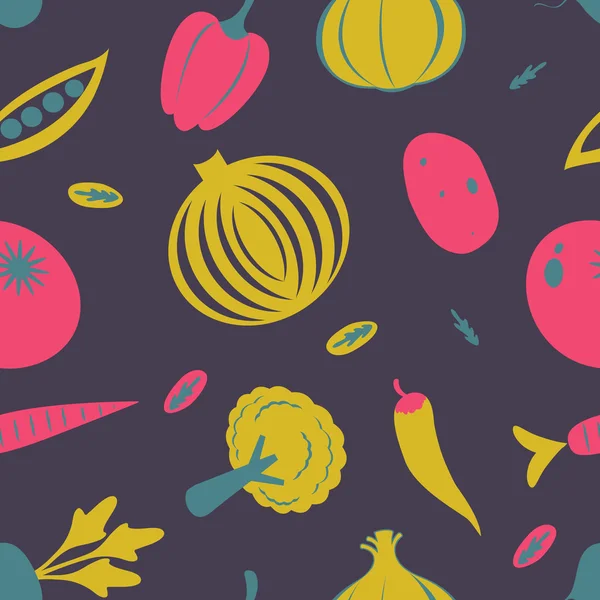 多彩的新鲜水果和蔬菜的无缝模式 — 图库矢量图片