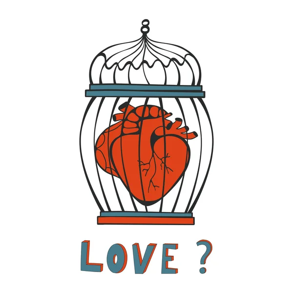 Is it Love. Human heart in a cage — Stock Vector