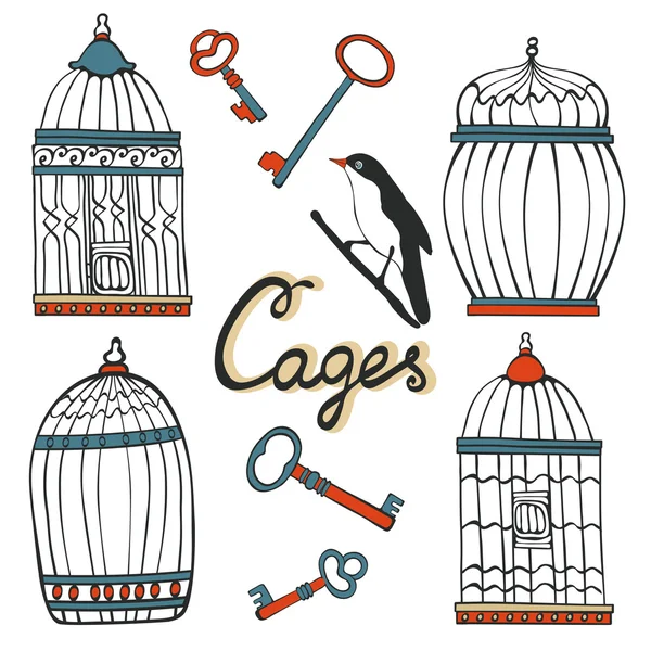 Beautiful collection of hand drawn cages — Stock Vector