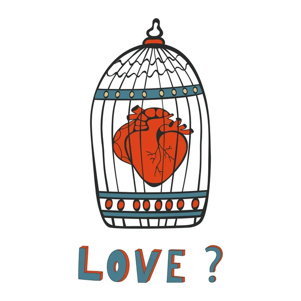 Is it Love. Human heart in a cage — Stock Vector