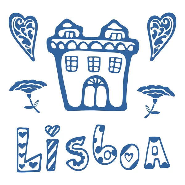 Hermosa tarjeta con iconos relacionados con Lisboa — Vector de stock