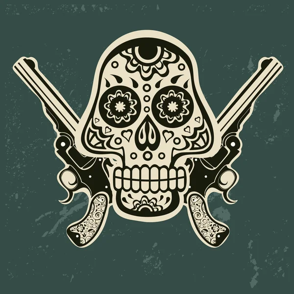 Calavera dibujada a mano con armas — Archivo Imágenes Vectoriales