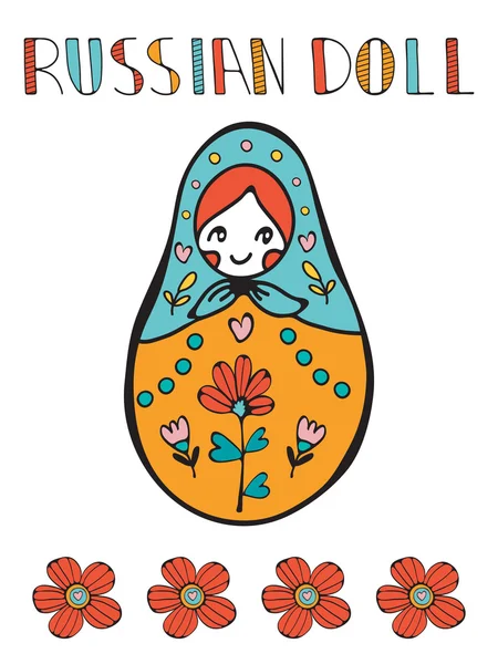 Барвисті картку з cute Російська лялька — стоковий вектор