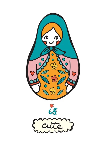 Ρωσική κούκλα είναι χαριτωμένο. Πολύχρωμο κάρτα με χαριτωμένο Ρωσική κούκλα — Διανυσματικό Αρχείο