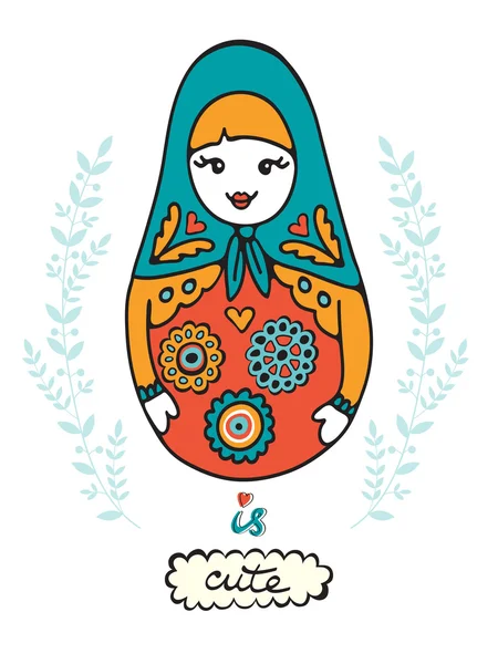 Πολύχρωμο κάρτα με χαριτωμένο Ρωσική κούκλα — Διανυσματικό Αρχείο