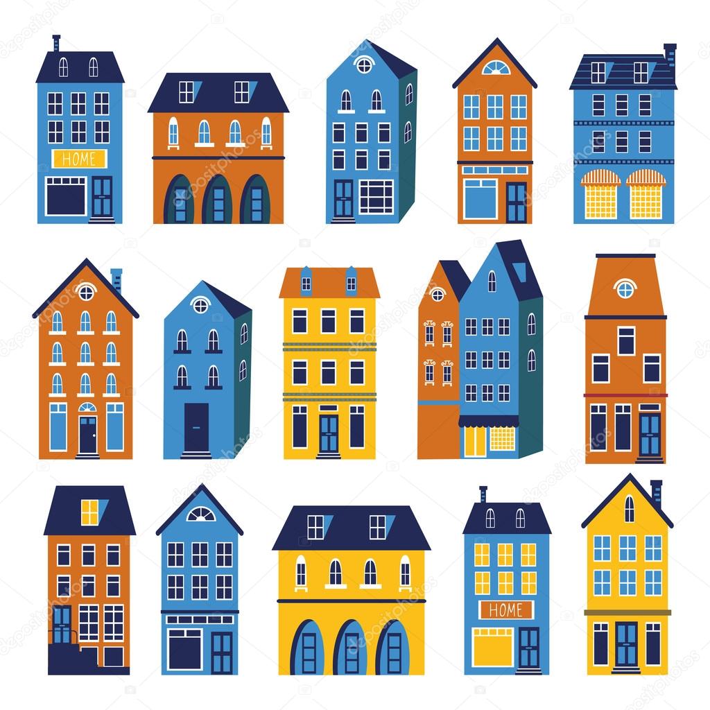 Cute houses colorful set