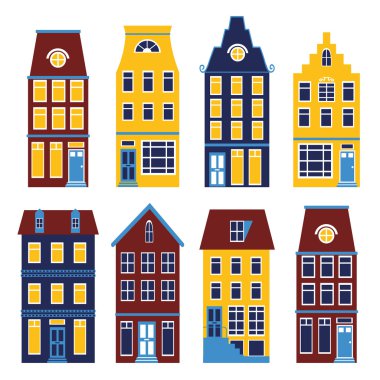 Cute houses set in vivid colors clipart