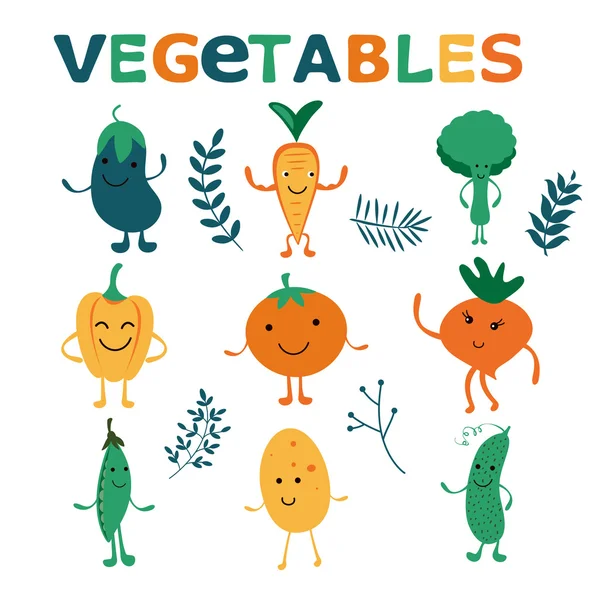 Colección de personajes de verduras granja feliz — Vector de stock