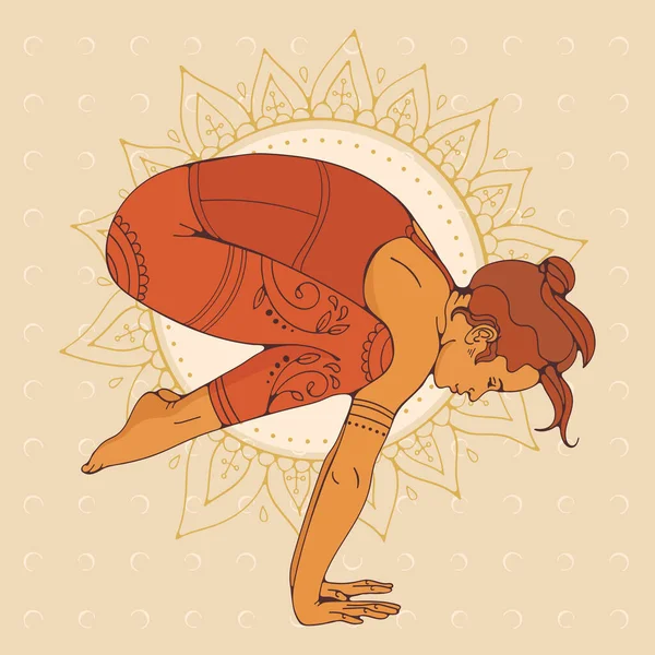 Yoga pose mulher com uma mandala dourada no fundo — Vetor de Stock