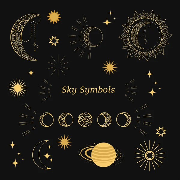 Sky sumbols design elemek gyűjtemény arany fekete — Stock Vector