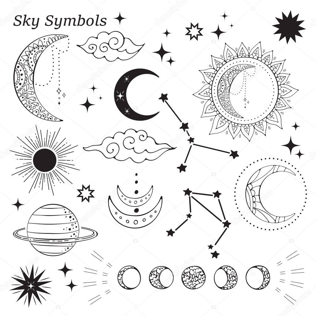 Sky symbols elegant graphics collection in vector