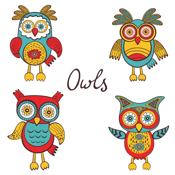 Bright owls set — Stock Vector