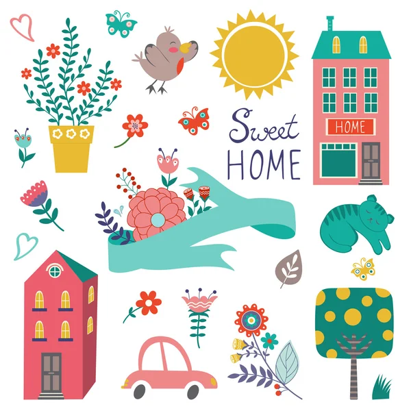 Cute home sweet home collection — Stock Vector