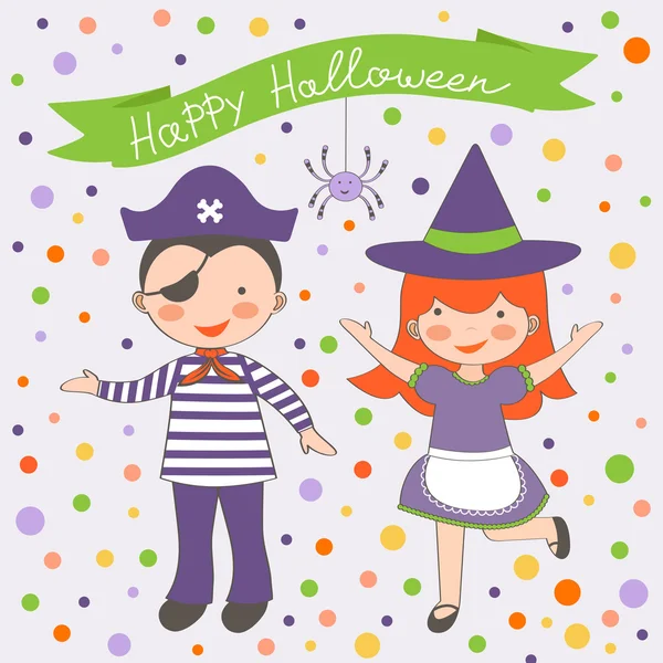 Happy Halloween kids couple — Stock Vector