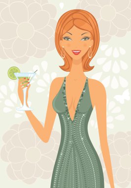 Beautiful elegant woman with cocktail clipart