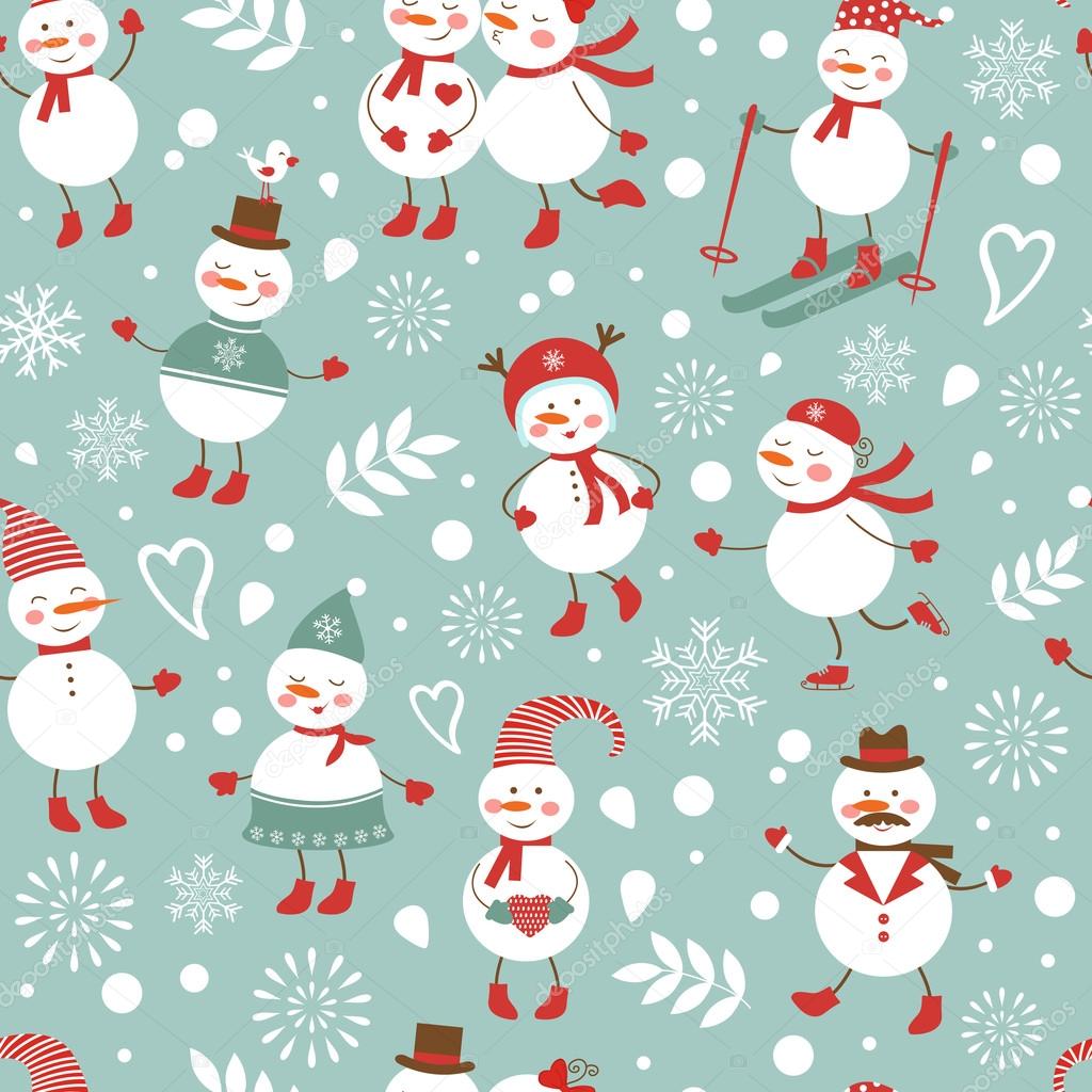 Cute snowmen seamless pattern
