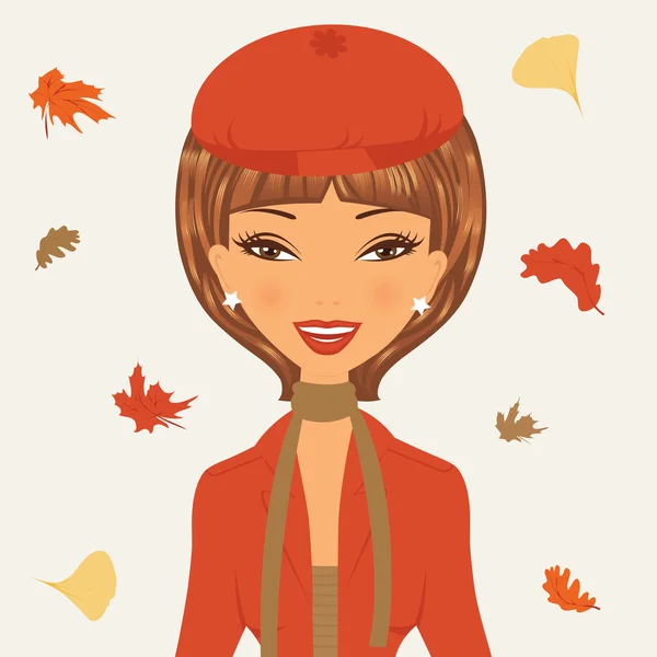 Belle jeune femme en automne — Image vectorielle
