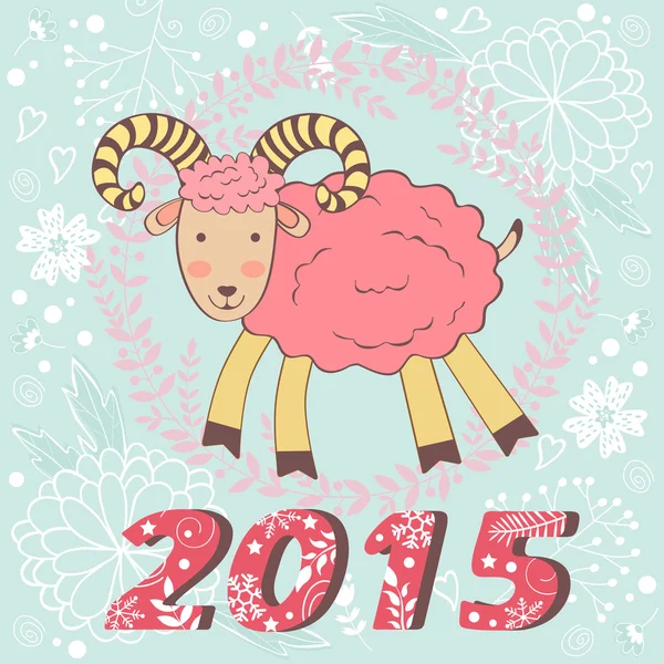 Konzept 2015 Neujahrskarte mit süßer Ziege — Stockvektor