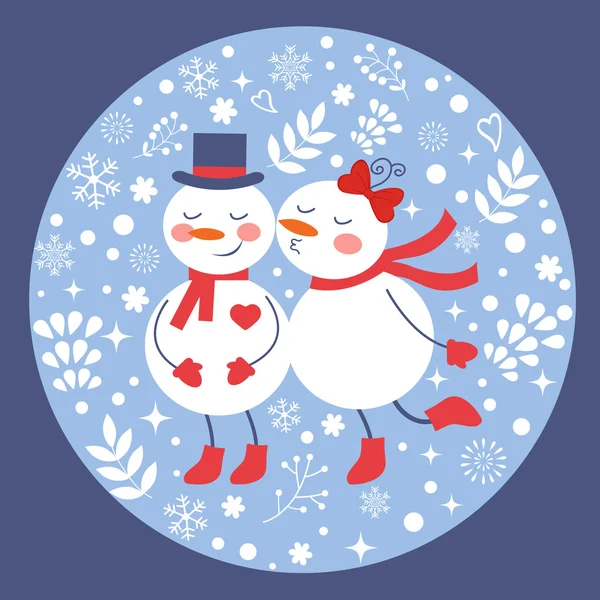 Όμορφη Χριστουγεννιάτικη κάρτα με δύο frosties φιλιά — Διανυσματικό Αρχείο