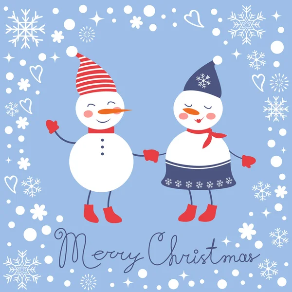 Beautiful Christmas card with  two frosties holding hands — Stock Vector