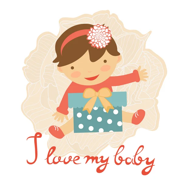 Schattige baby met doos van de gift — Stockvector