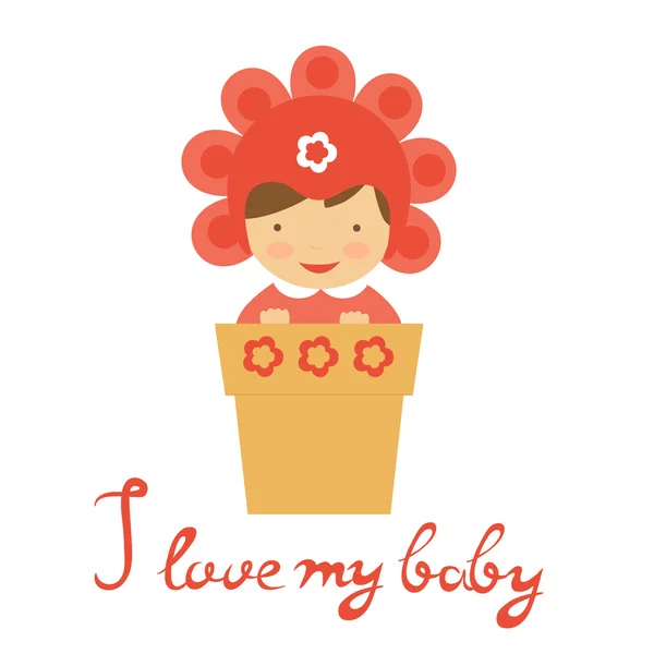 Cute baby in floral hat sitting in a pot — Stock Vector