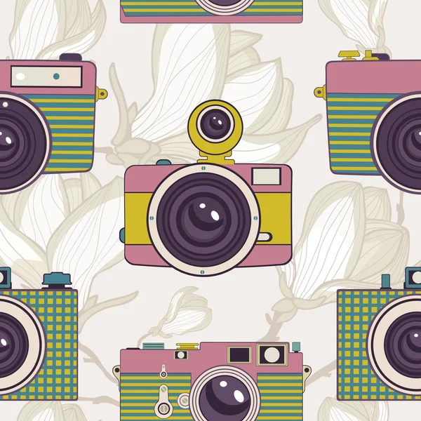 Vintage cameras seamless pattern — Stock Vector