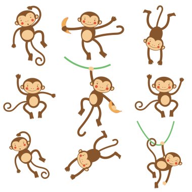 Cute funny monkeys clipart