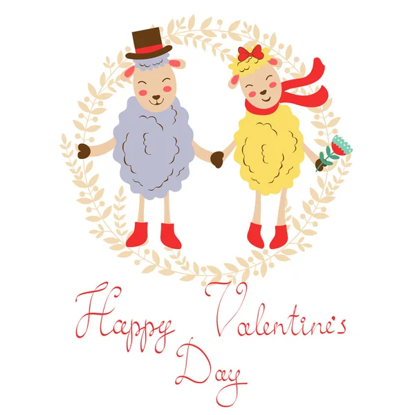 かわいい羊のカップルで幸せなバレンタインデー — ストックベクタ